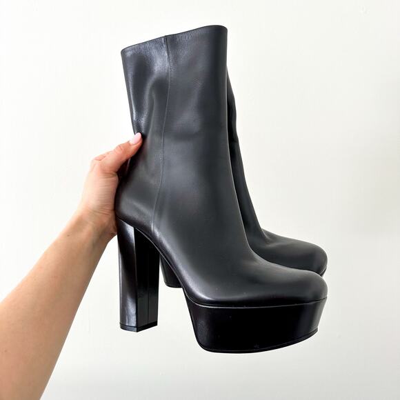 Gucci Leather Platform Mid-Calf Zip-Up Boots Black 39 - Picture 1 of 9
